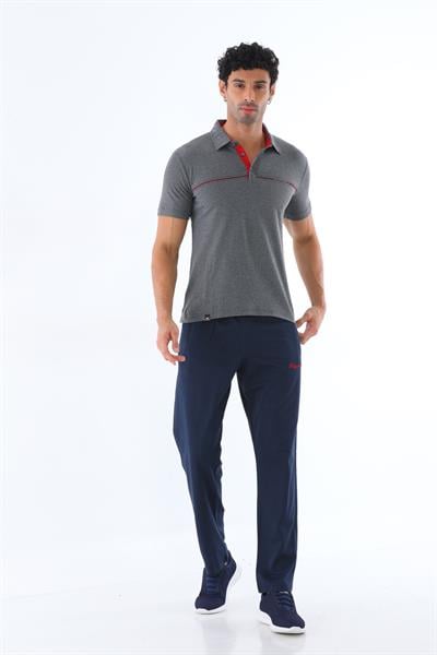 Erkek Polo Yaka Pamuk Slim Fit Dar Kesim Kısa Kol Tişört Eşofman Takımı