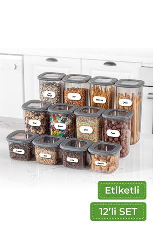 Renkli Etiketli Kare Erzak Saklama Kabı 24lü Set 8x(0,55 Litre, 1,2 Litre, 1,75 Litre) Beyaz