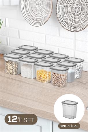 12li Set Poli Şeffaf Kapaklı Uzun Dikdörtgen Saklama Kabı 2 Litre