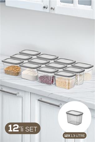 12li Set Poli Şeffaf Kapaklı Uzun Dikdörtgen Saklama Kabı 1,3 Litre