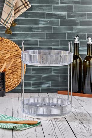 2 Katlı Döner Organizer Baharat Düzenleyici Mutfak Organizeri Şeffaf