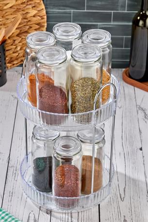 2 Katlı Döner Organizer Baharat Düzenleyici Mutfak Organizeri Şeffaf