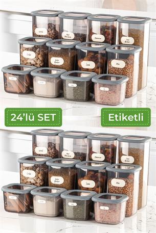 24lü Etiketli Poly Kare Erzak Saklama Kabı Set 8x(0,55 LİTRE, 1,2 LİTRE, 1,75 LİTRE) Antrasit