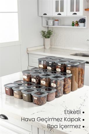 24lü Etiketli Poly Kare Erzak Saklama Kabı Set 8x(0,55 LİTRE, 1,2 LİTRE, 1,75 LİTRE) Antrasit