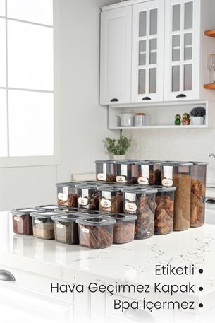 24lü Etiketli Poly Kare Erzak Saklama Kabı Set 8x(0,55 LİTRE, 1,2 LİTRE, 1,75 LİTRE) Antrasit