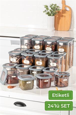 24lü Etiketli Poly Kare Erzak Saklama Kabı Set 8x(0,55 LİTRE, 1,2 LİTRE, 1,75 LİTRE) Antrasit