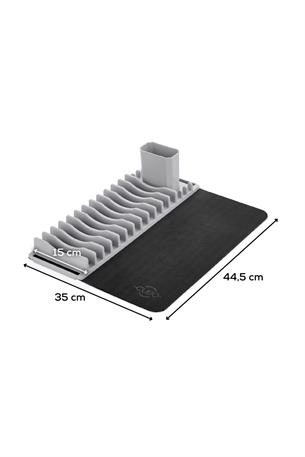2li Pratik Bulaşık Kurutma Matı ve Düzenleyici Set Gri