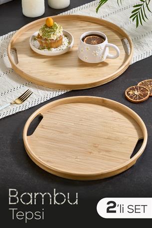 2li Yuvarlak Bambu Tepsi