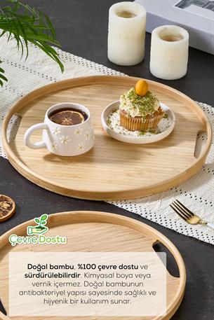 2li Yuvarlak Bambu Tepsi