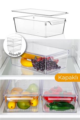 3 Adet Kapaklı Buzdolabı Organizeri Orta.