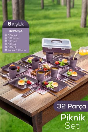 32 Parça 6 Kişilik Taşınabilir Piknik Seti - Saklama Kutulu Antrasit