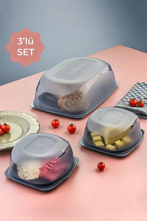 3lü Kapaklı Servis Sunum Tabağı - Ekmeklik Ve Ikram Tabağı Antrasit