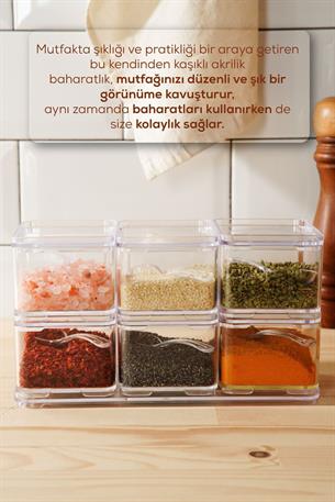 6lı Akrilik Istiflenebilir Kaşıklı Baharatlık Standlı