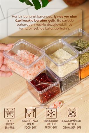 6lı Akrilik Istiflenebilir Kaşıklı Baharatlık Standlı