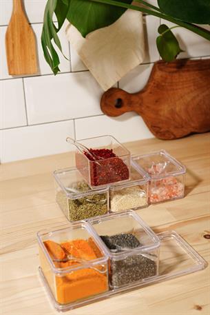 6lı Akrilik Istiflenebilir Kaşıklı Baharatlık Standlı