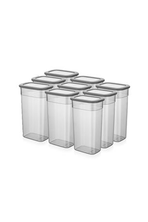 9lu Set Poli Şeffaf Kapaklı Uzun Dikdörtgen Saklama Kabı 3,2 Litre