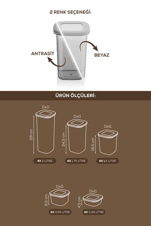 Etiketli 20li Silikon Kapak Bakliyat ve Baharat Saklama Kabı Beyaz