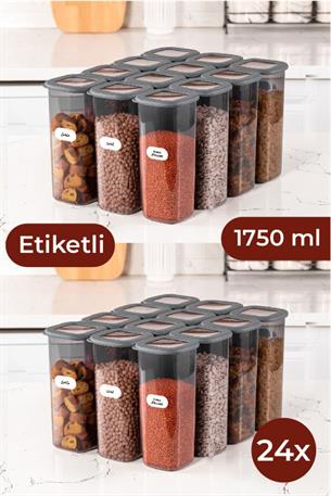 Etiketli Foly Kare Erzak Saklama Kabı Seti 24lü 1,75 Büyük Boy Antrasit