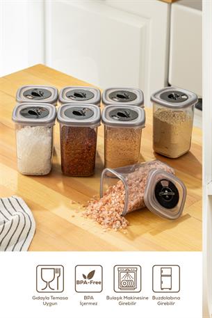 Vienev 12li Döner Başlık Kapaklı Etiketli Hava Geçirmez 0,45 Lt Baharat Saklama Seti Antrasit