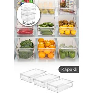 Vienev 3 Adet Kapaklı Buzdolabı Organizeri Küçük