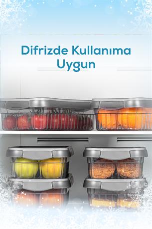 Vienev 4lü Kendinden Çizgili Kilitli Kapaklı Saklama Kabı Seti 2 L Antrasit