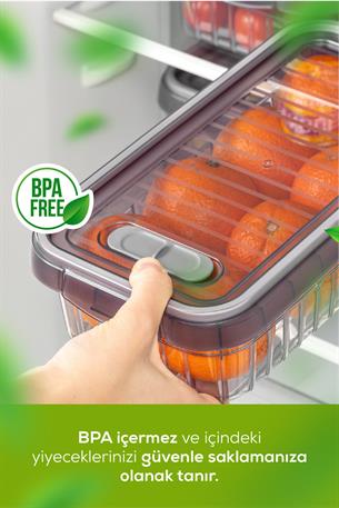 Vienev 4lü Kendinden Çizgili Kilitli Kapaklı Saklama Kabı Seti 2 L Antrasit