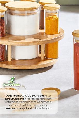 Vienev Bambu 8li Daire Cam Baharatlık Ahşap