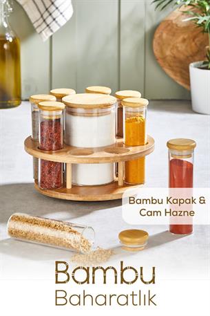 Vienev Bambu 8li Daire Cam Baharatlık Ahşap