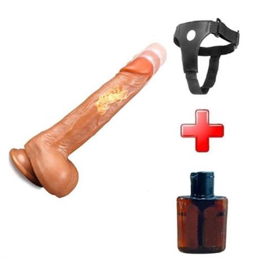 Belden Bağlamalı USB Şarjlı Uzaktan Kumandalı 23 cm İleri Geri Hareketli Titreşimli Isıtmalı Dildo
