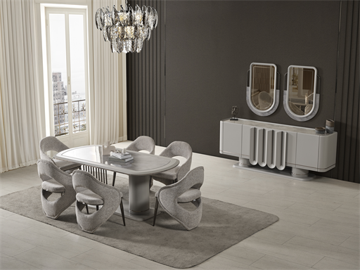 PRADA SİS GRİ YEMEK ODASI TAKIMI