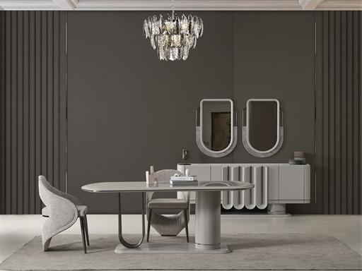 PRADA SİS GRİ YEMEK ODASI TAKIMI