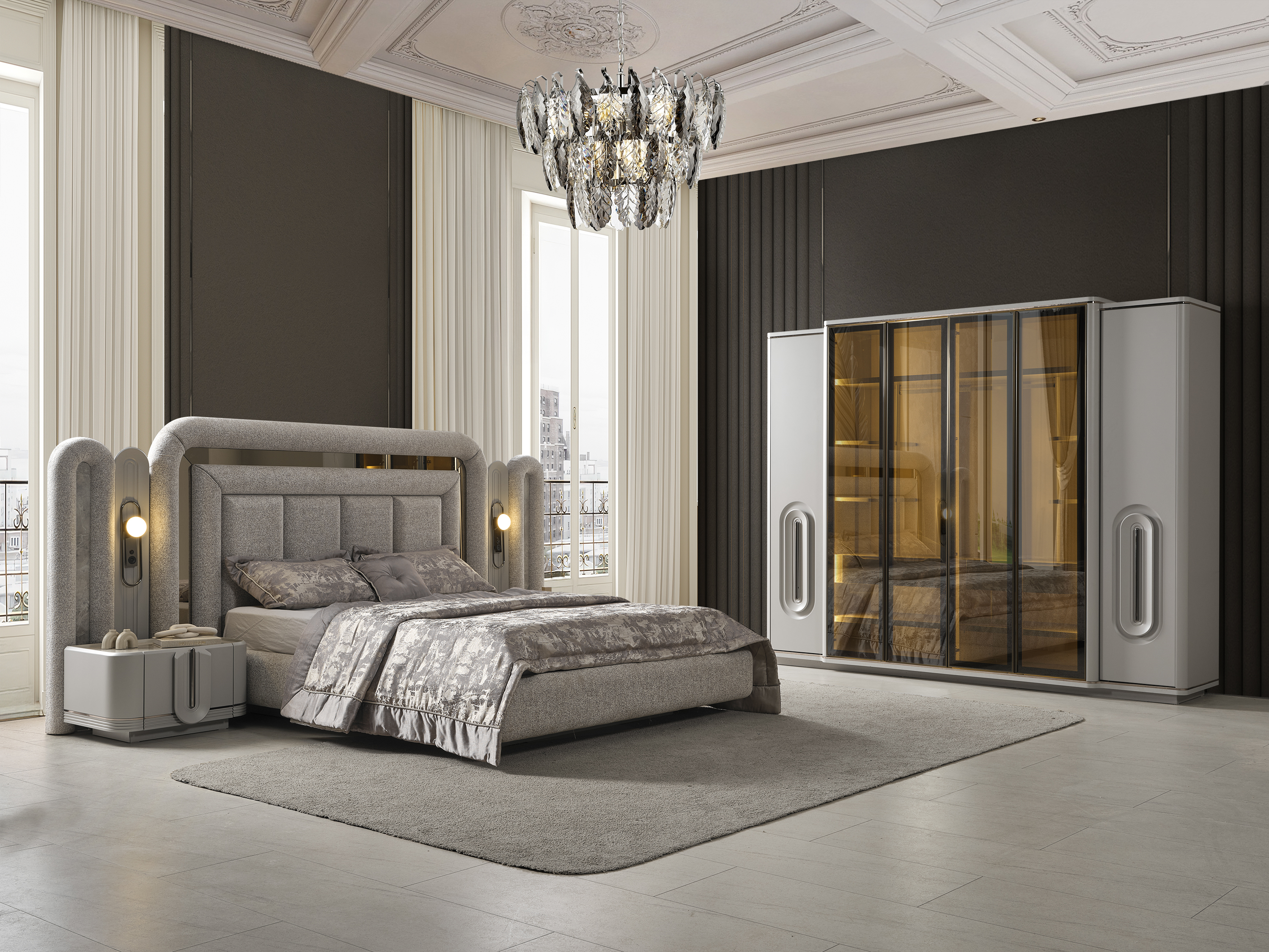 PRADA SİS GRİ YATAK ODASI TAKIMI