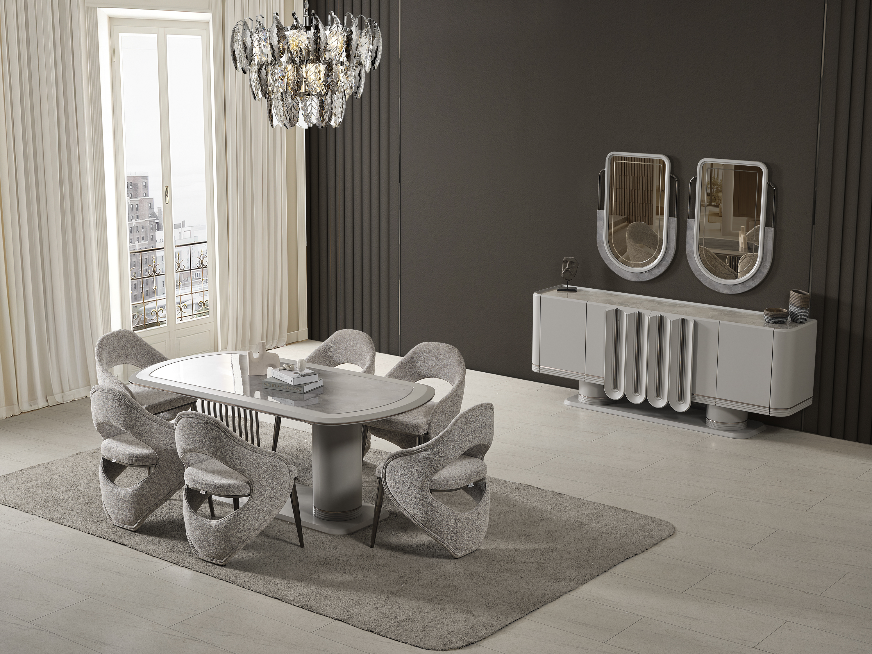 PRADA SİS GRİ YEMEK ODASI TAKIMI