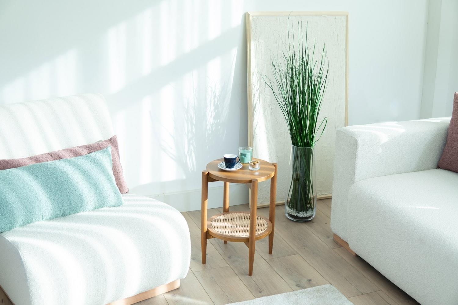 Rustik Hazeranlı Yan Sehpa Ceviz