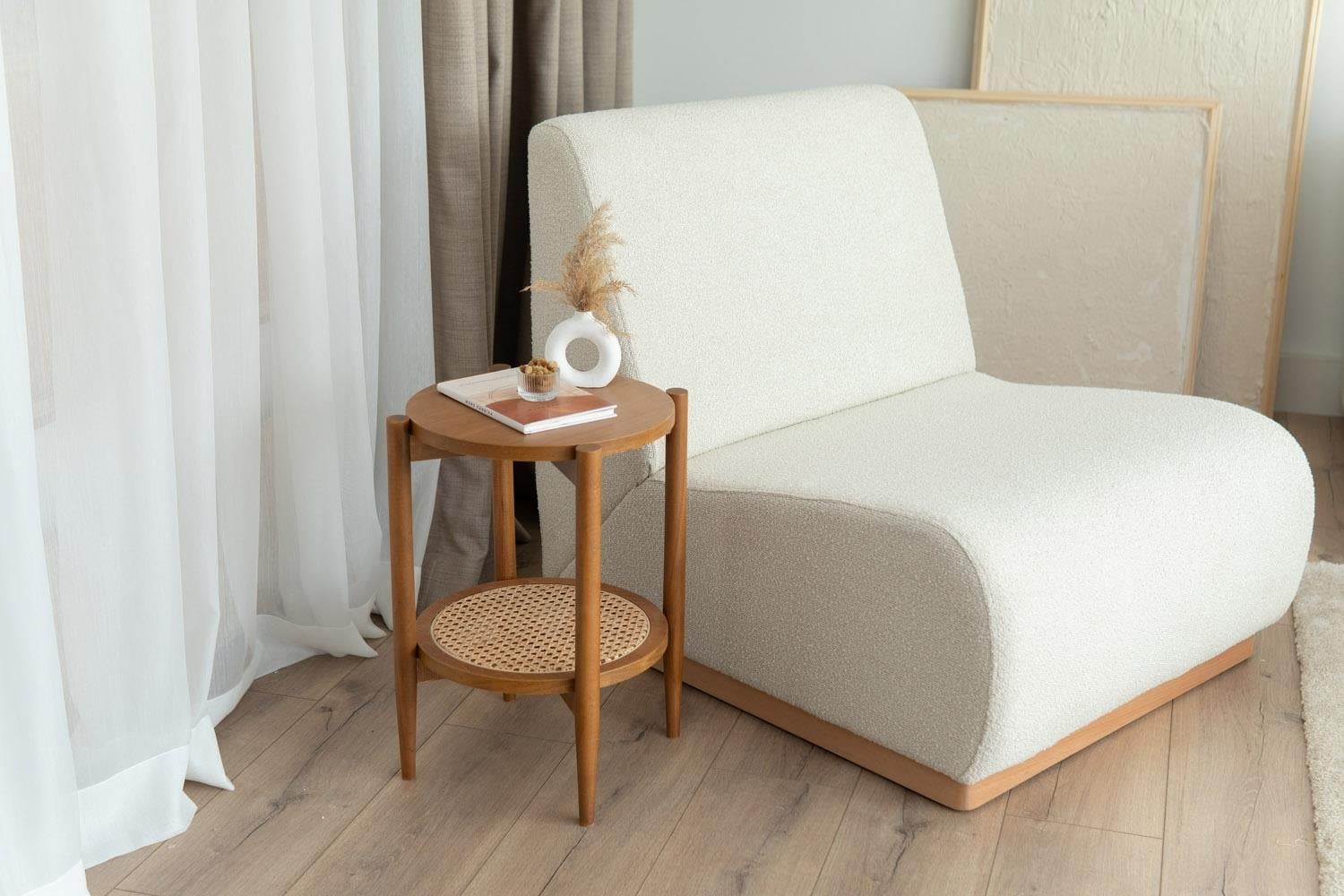 Rustik Hazeranlı Yan Sehpa Ceviz