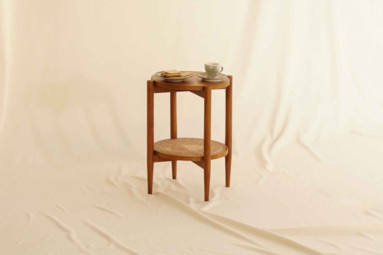 Rustik Hazeranlı Yan Sehpa Ceviz