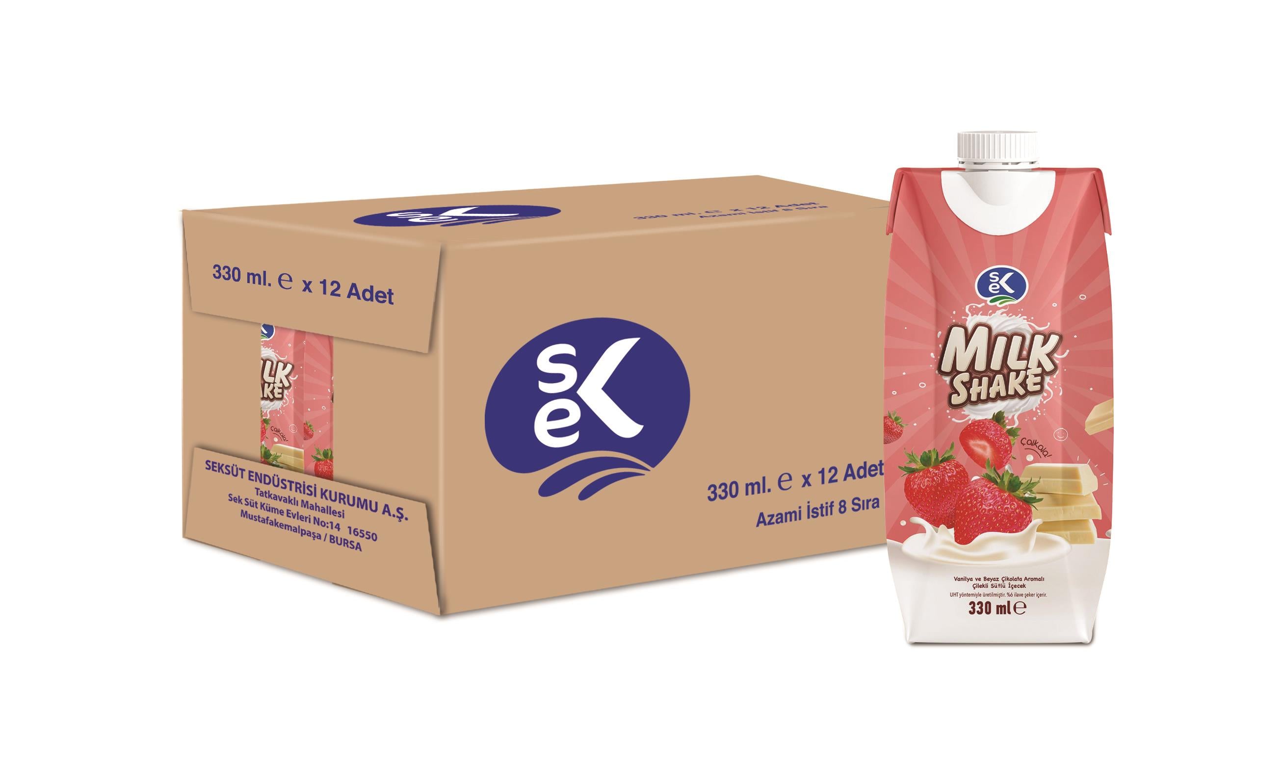 SEK Çilek ve Beyaz Çikolata Aromalı Milkshake 330 ML X 12