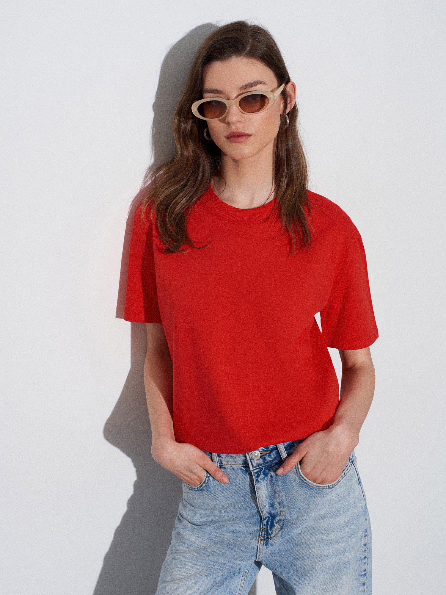 Dekoratif Dikişli Bisiklet Yaka Tshirt