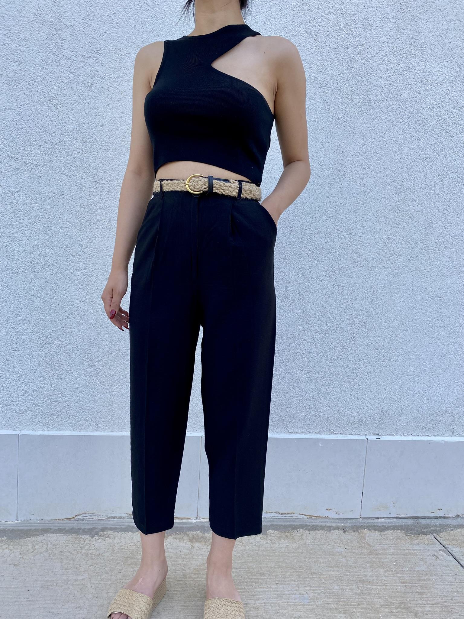 Beli Hasır Kemerli Keten Pantolon