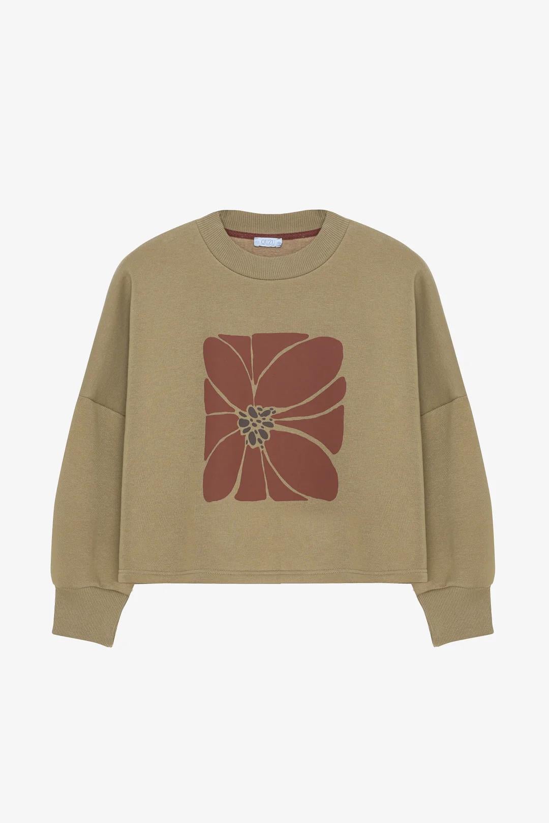 Çiçek Baskılı Oversize Sweatshirt
