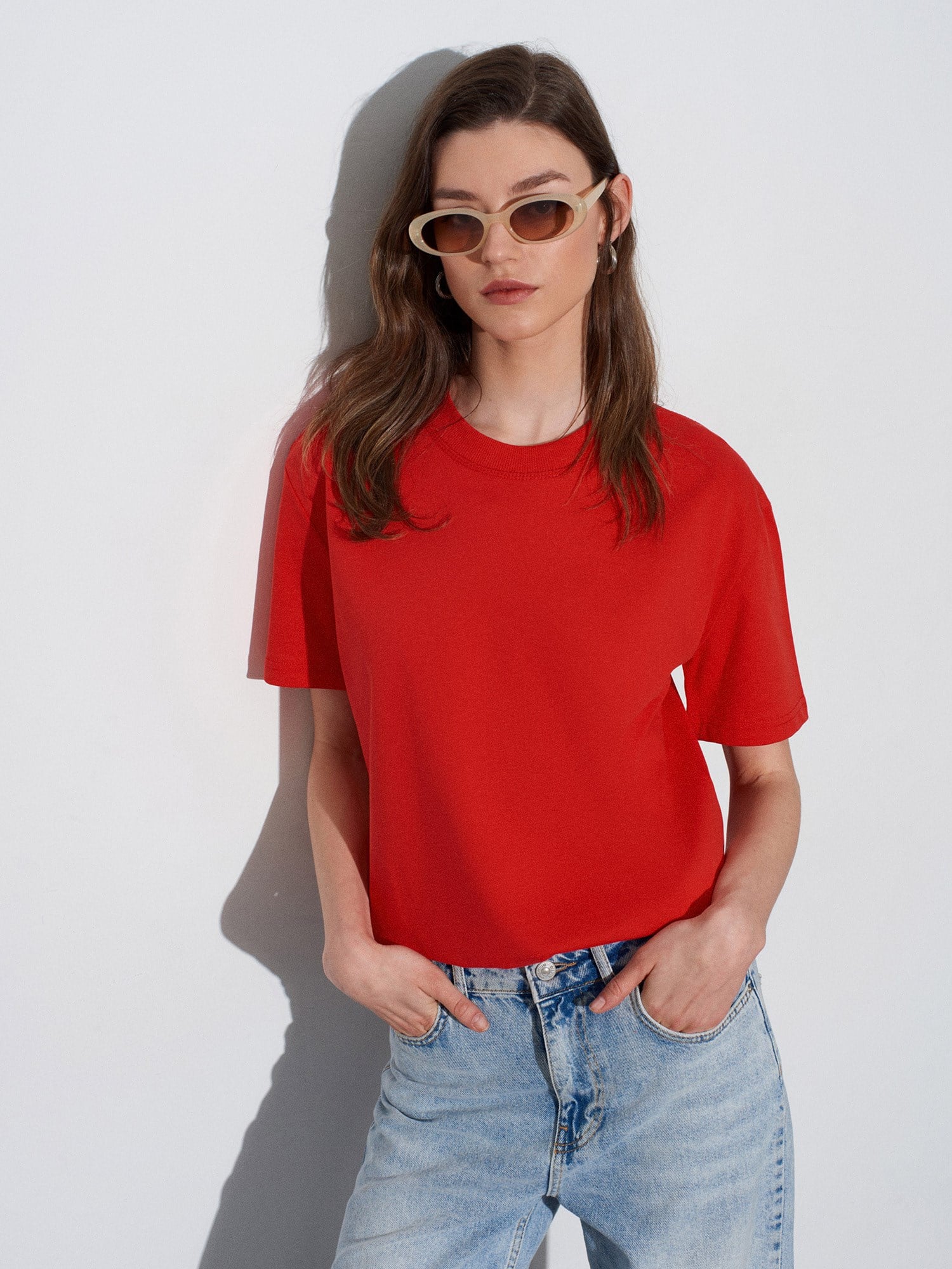 Dekoratif Dikişli Bisiklet Yaka Tshirt