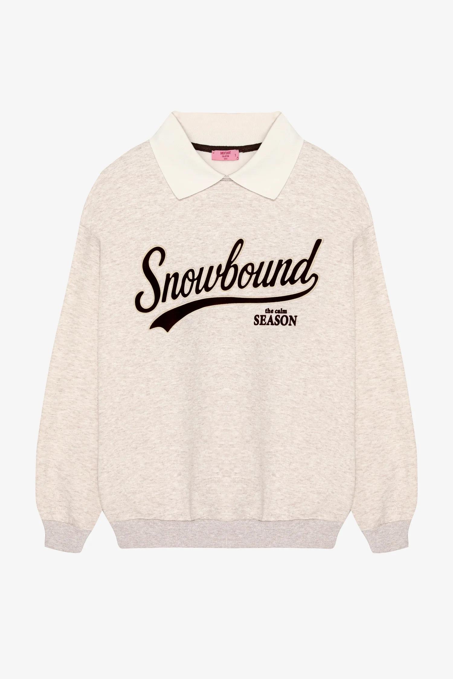Kontrast Yaka Baskılı Oversize Sweatshirt
