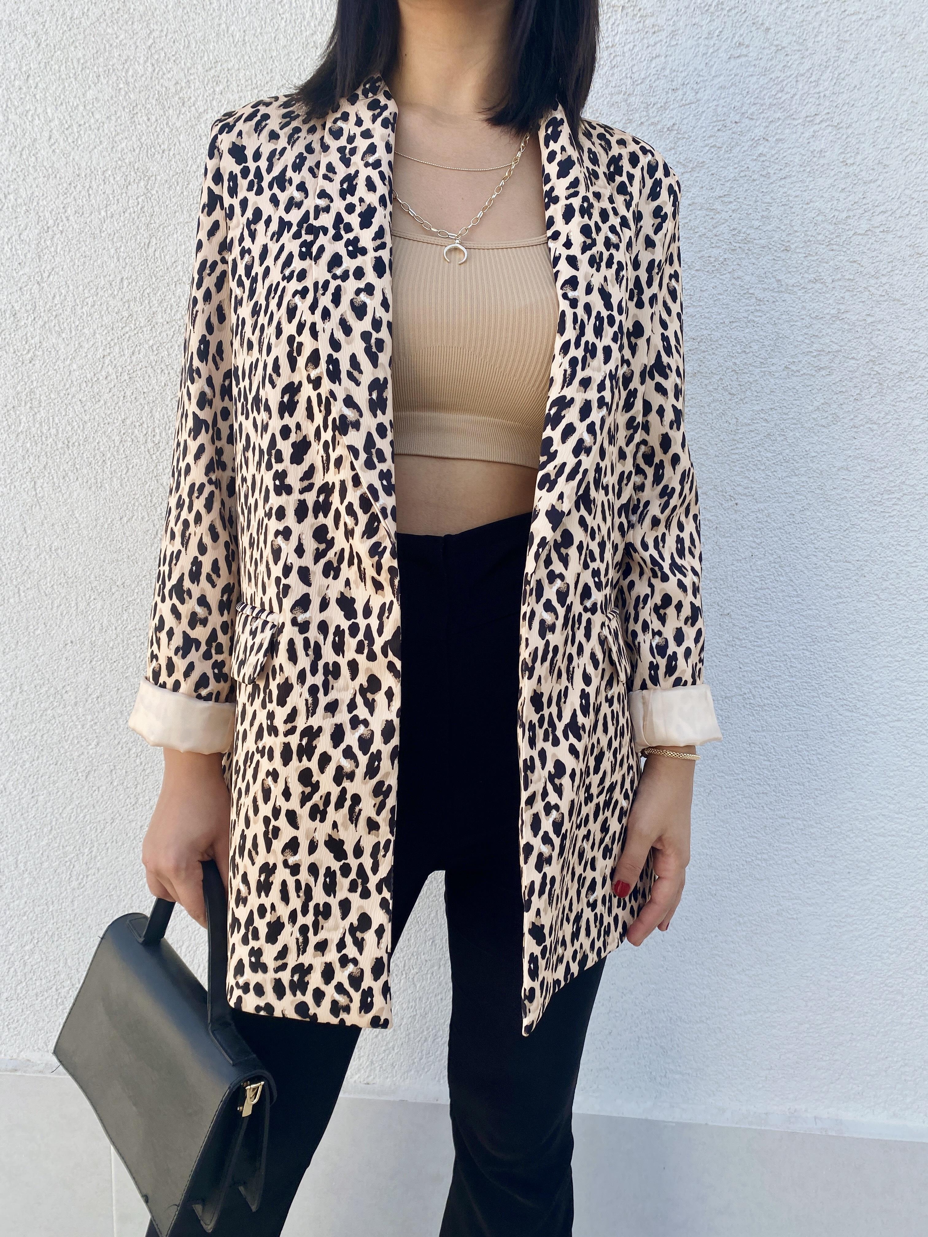 Leopar Desenli Blazer Ceket