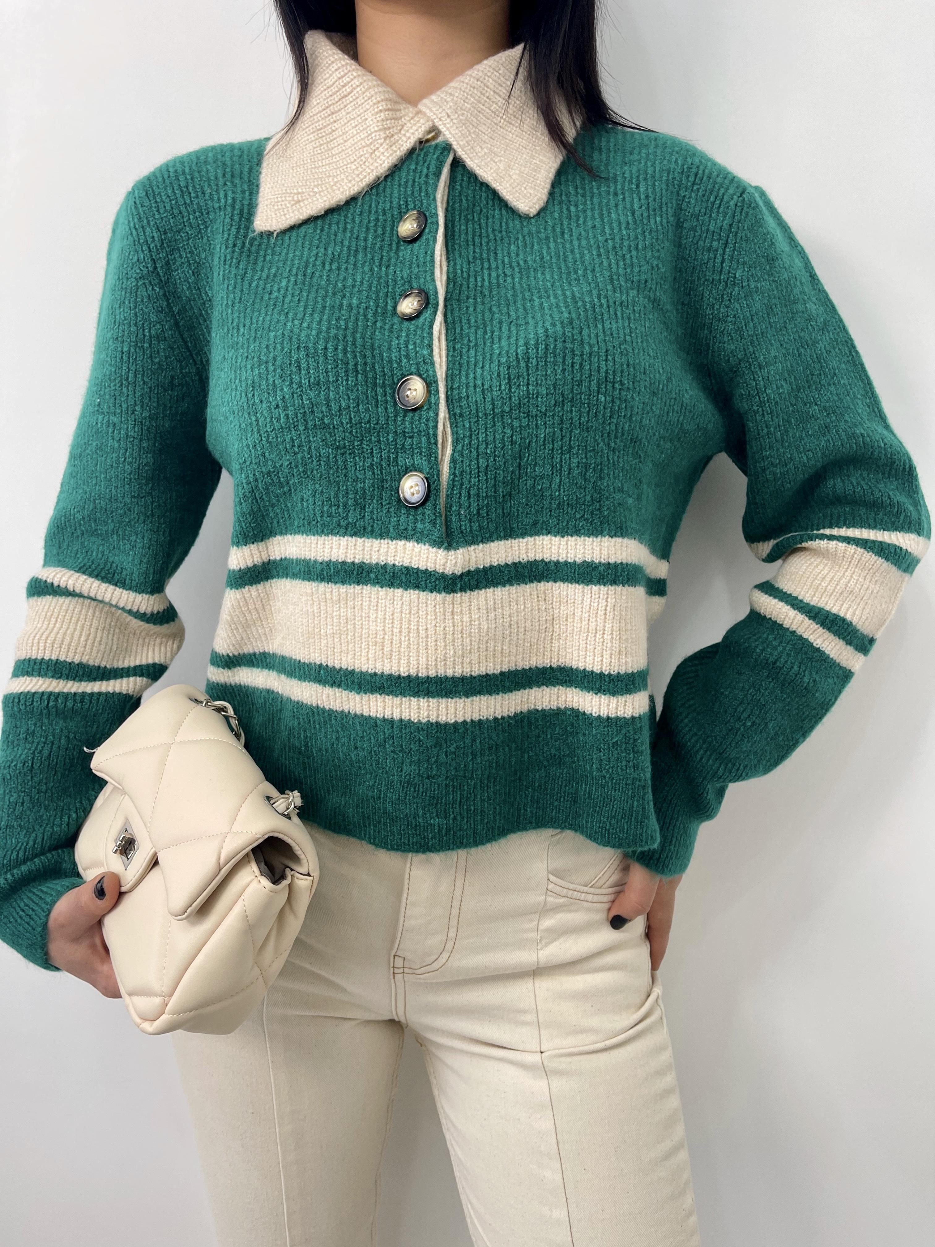 Polo Yaka Çizgili Kazak