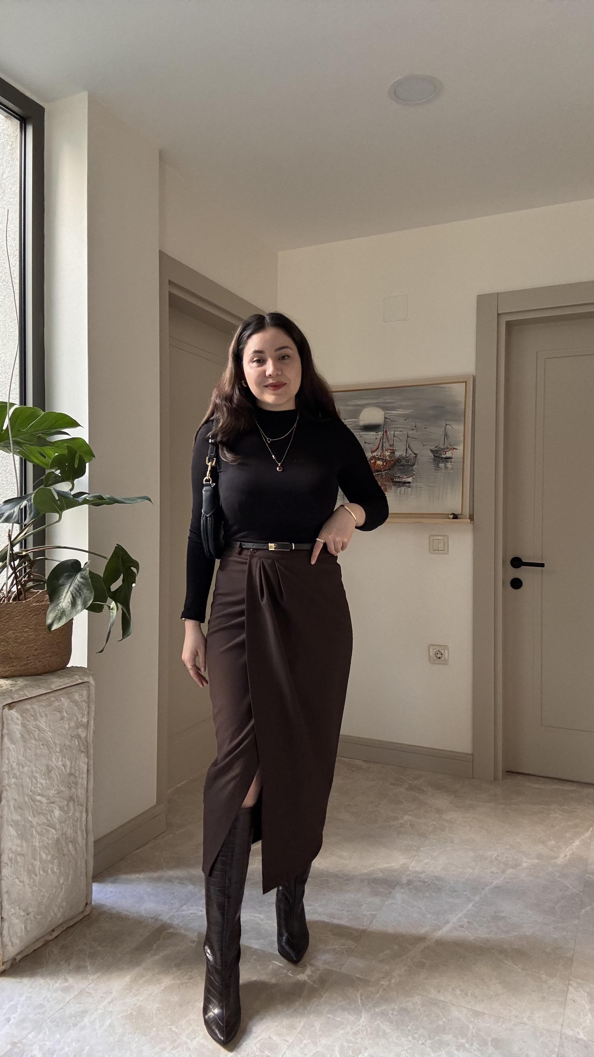 DRAPE YIRTMAÇ DETAYLI KALEM ETEK