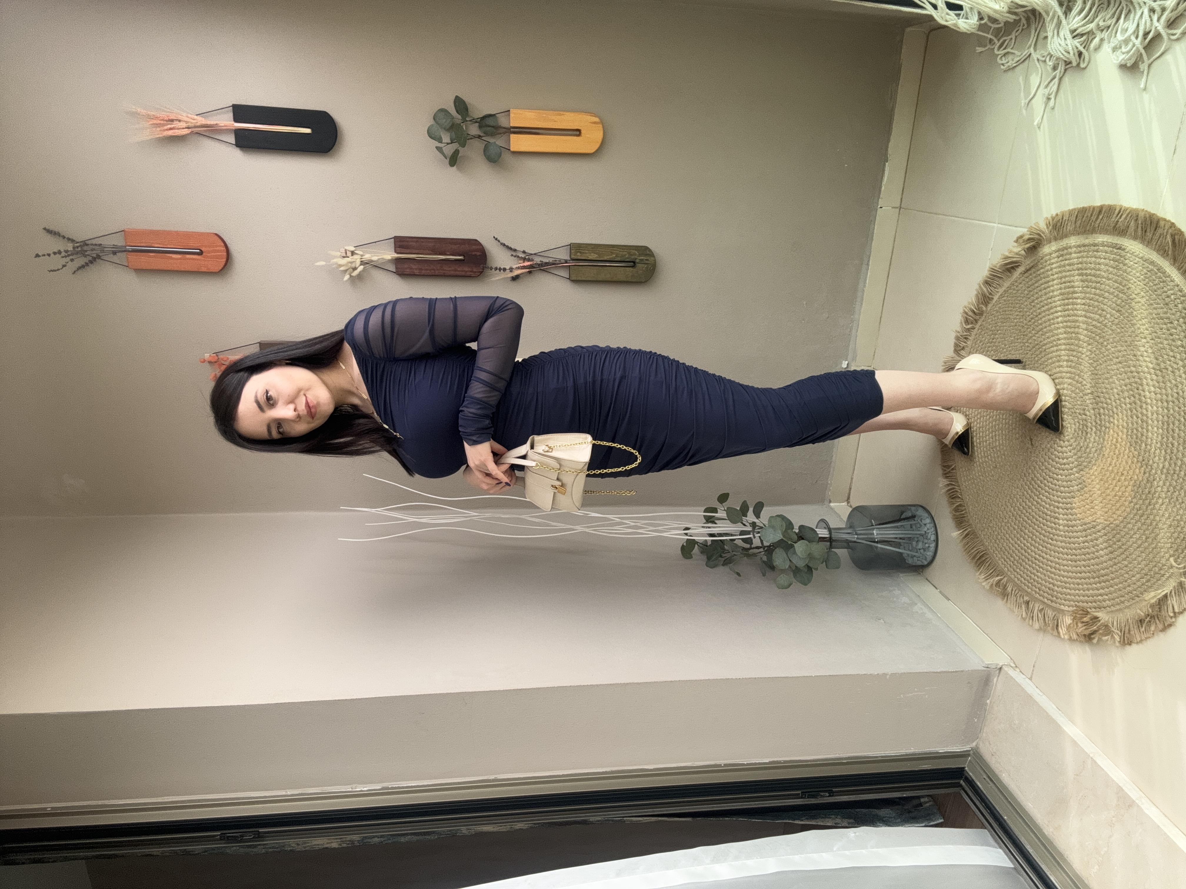 DRAPE DETAYLI TEK KOL ELBİSE