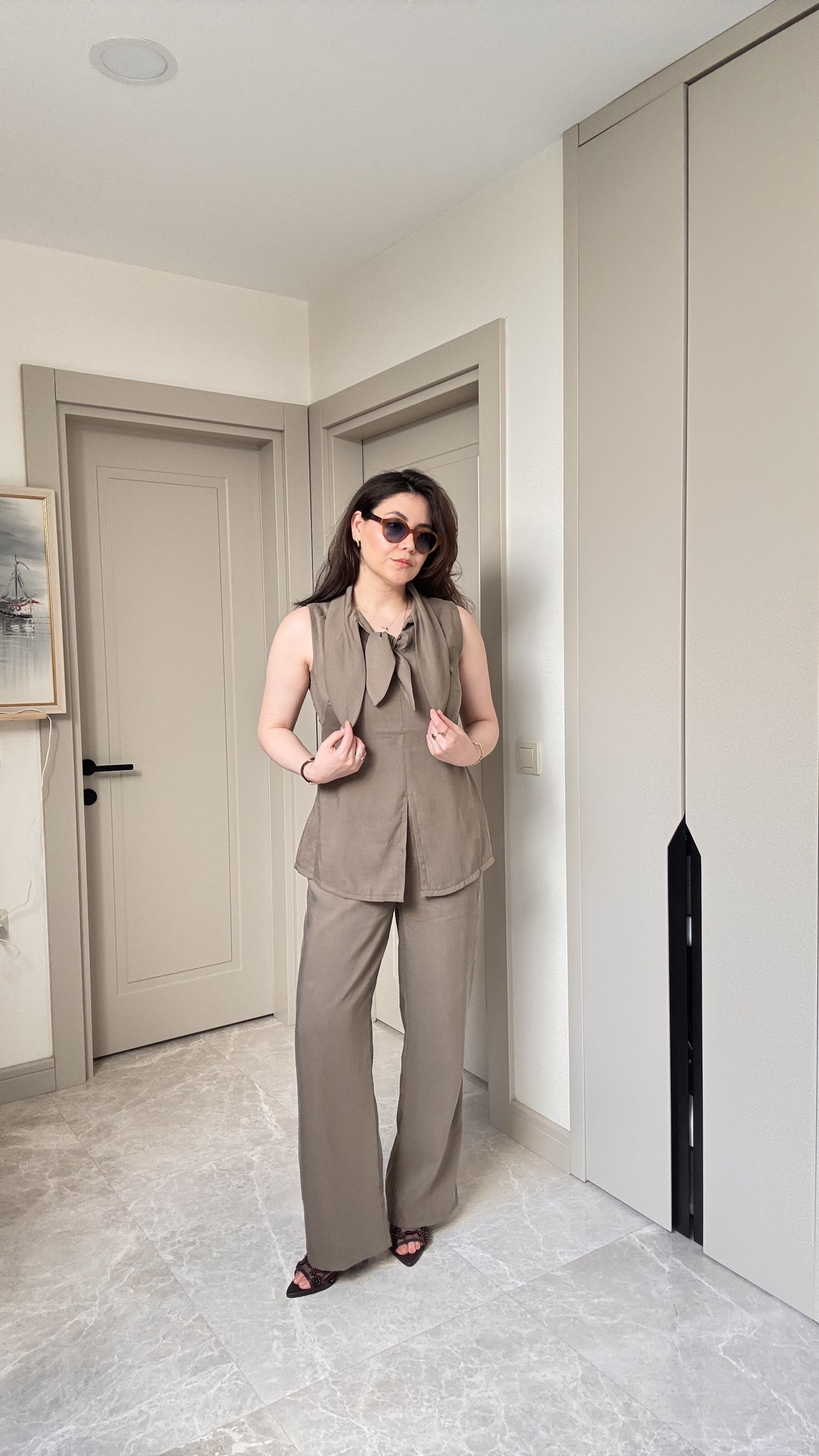 FULAR DETAYLI BLUZ TAKIM-MİNT YEŞİL