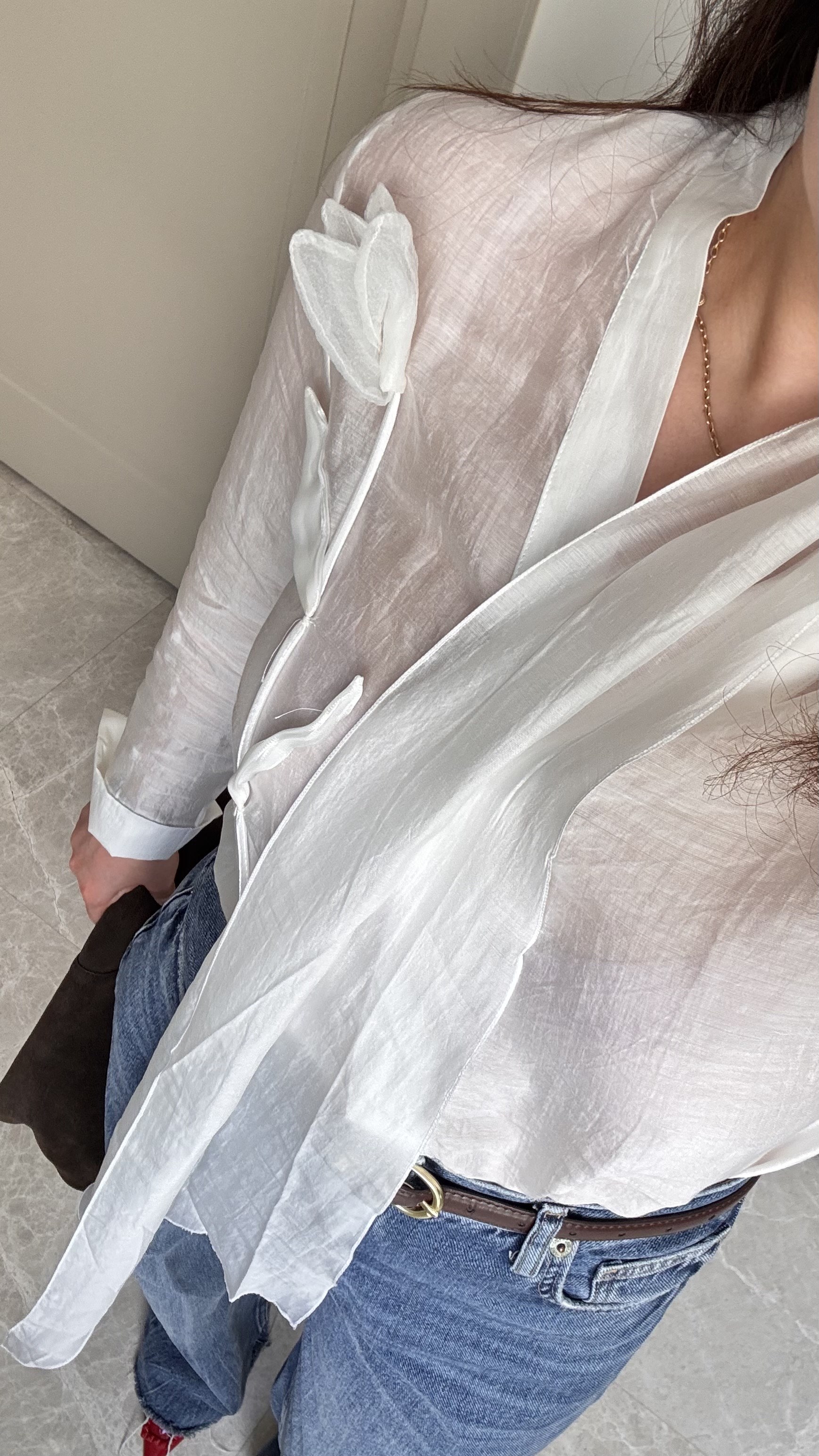 Fular Detaylı Transparan Bluz