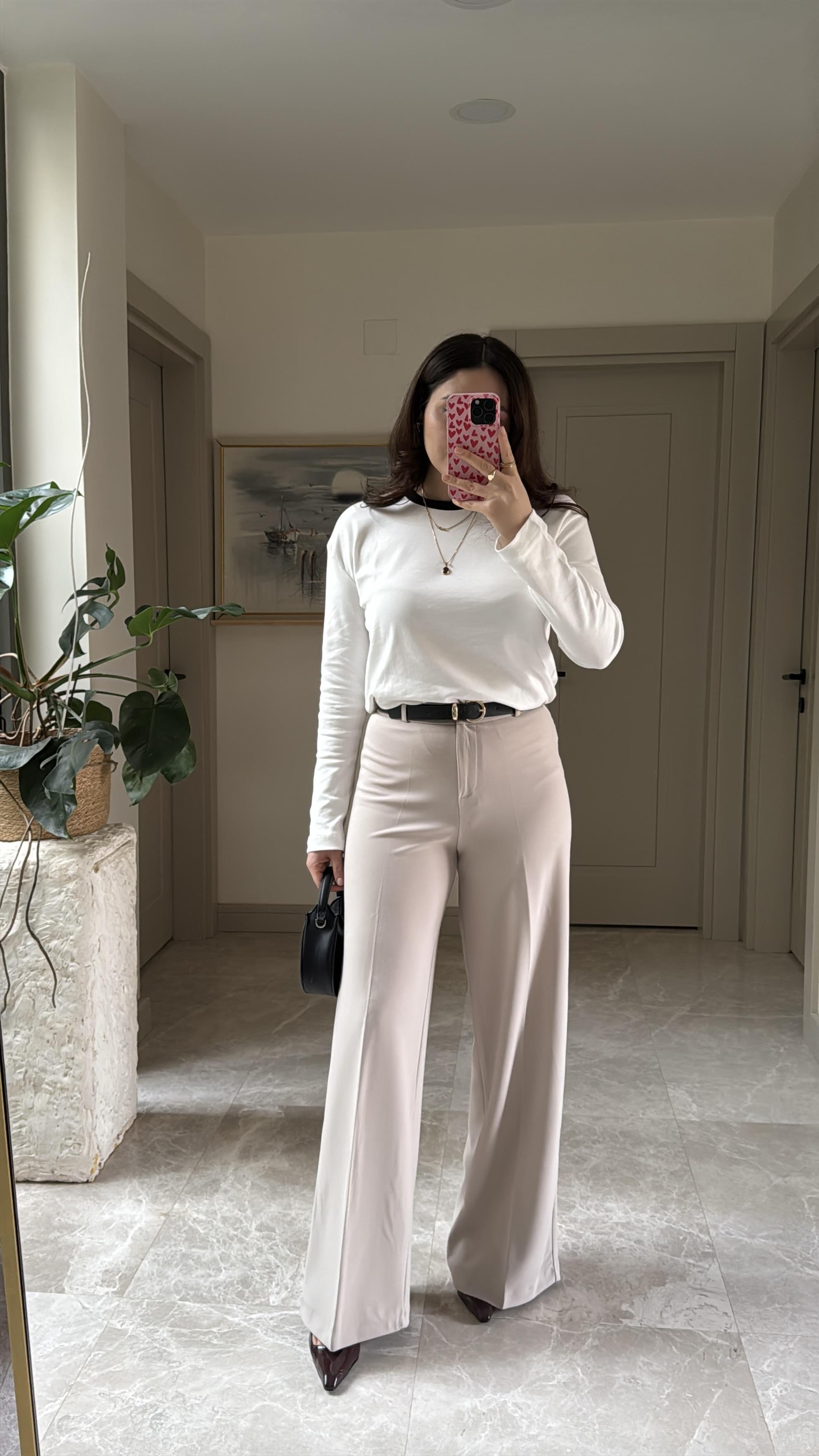 Likralı  Bol  Paça Kumaş Pantalon