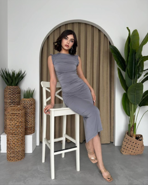 MİDİ BOY DRAPE DETAYLI ELBİSE